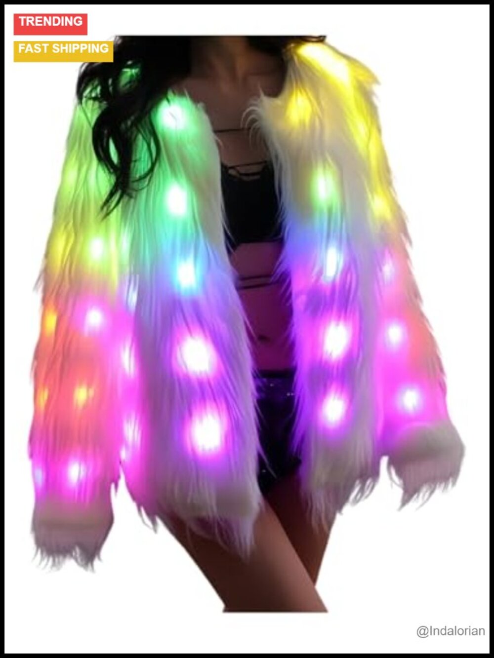 Faux Fur LED Light Up Jacket Music Festival Halloween Party Coat